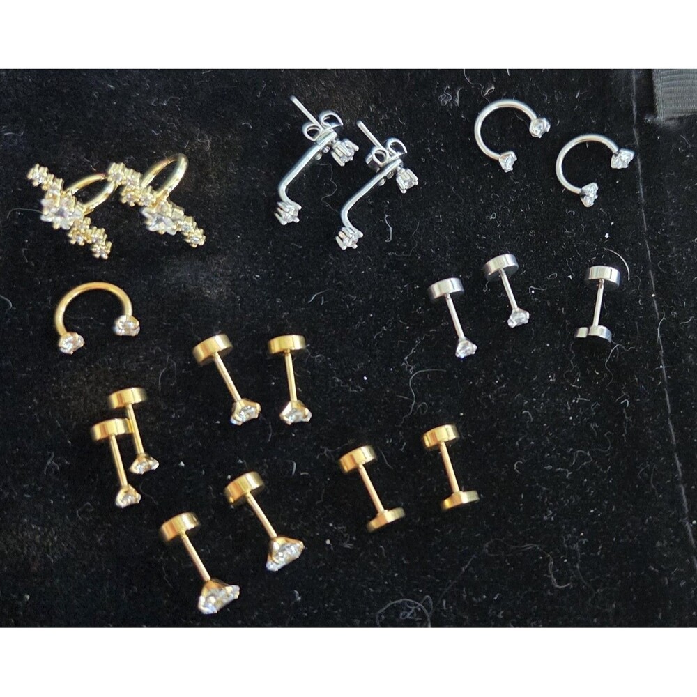 Gold/Silvertone Stainless Steel CZ Cartilage Tragus Helix Piercing Body Jewelry